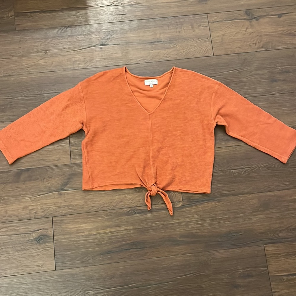 Madewell Texture & Thread Rust Ribbed Tie Front T… - image 7